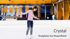  Presentation with ice rink - Slide deck consisting of woman on skating rink background and a sky blue colored foreground
