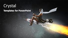  Presentation with rocket - Audience pleasing PPT theme consisting of woman on space rocket mixed media backdrop and a black colored foreground