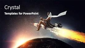  Presentation with rocket - Audience pleasing slide set consisting of woman-on-space-rocket-mixed backdrop and a black colored foreground