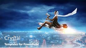  Presentation with rocket - Theme enhanced with woman-on-space-rocket-mixed background and a teal colored foreground