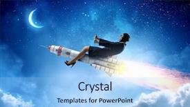  Presentation with rocket - Amazing PPT theme having woman on space rocket mixed backdrop and a light blue colored foreground