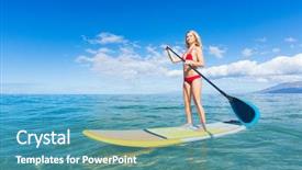  Presentation with stand - Beautiful PPT theme featuring woman on stand up paddle backdrop and a  colored foreground