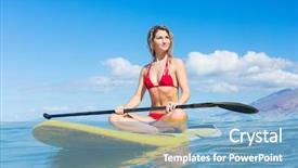  Presentation with stand - Beautiful PPT theme featuring woman on stand up paddle backdrop and a  colored foreground