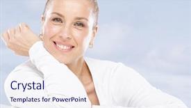  Presentation with woman menopause - Slide set consisting of woman on summer holiday background and a sky blue colored foreground