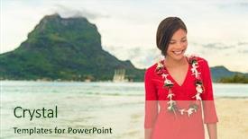  Presentation with luxury travel - Slide deck with woman on tahiti french polynesia background and a soft green colored foreground