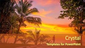  Presentation with sunset beach - Presentation design featuring woman on the bach background and a crimson colored foreground