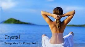  Presentation with sea - Presentation enhanced with woman on the beach near background and a light blue colored foreground