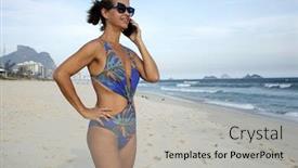  Presentation with beach - Slides enhanced with woman-on-the-beach-talking background and a light gray colored foreground