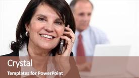  Presentation with technicien - PPT layouts enhanced with woman on the phone with technicien background and a coral colored foreground