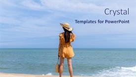  Presentation with sand - Presentation design consisting of woman-on-the-sand-beach background and a light blue colored foreground