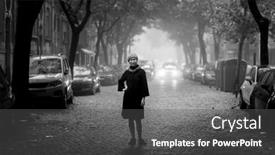  Presentation with fall morning - Slide set having woman-on-the-sidewalk background and a dark gray colored foreground