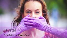  Presentation with mouth - Amazing slide deck having woman-on-the-street-covering backdrop and a lilac colored foreground