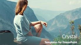  Presentation with river valley - Presentation design featuring woman-on-the-top background and a ocean colored foreground