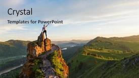  Presentation with mountain top - Theme having woman on top mountain background and a light blue colored foreground