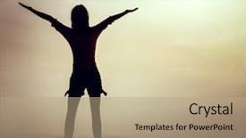  Presentation with climbing to top of mountain - PPT theme with woman on top of mountain background and a coral colored foreground