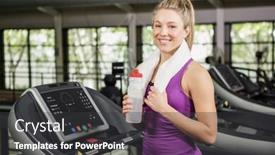  Presentation with treadmill - Slides enhanced with woman on treadmill holding water bottle while exercising in gym background and a dark gray colored foreground