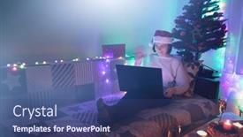  Presentation with normal - Audience pleasing PPT layouts consisting of woman-on-video-call-celebrating backdrop and a ocean colored foreground