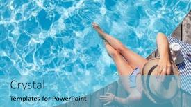  Presentation with swimming pool - Slide deck enhanced with woman-on-wooden-deck-near background and a light blue colored foreground