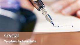  Presentation with pen ink paper - Slide set consisting of woman only hand to be seen writing a letter - presumably a love letter - on pink paper with a pen and ink in the foreground she has an ink pot background and a coral colored foreground