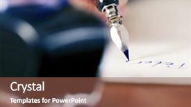  Presentation with pen ink paper - Beautiful slide deck featuring woman only hand to be seen writing a letter - presumably a love letter - on pink paper with a pen and ink in the foreground she has an ink pot backdrop and a tawny brown colored foreground