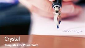  Presentation with pen ink paper - PPT theme with woman only hand to be seen writing a letter - presumably a love letter - on pink paper with a pen and ink in the foreground she has an ink pot background and a coral colored foreground