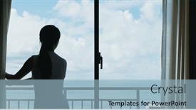  Presentation with curtain - Slide deck consisting of woman-open-curtain background and a light blue colored foreground