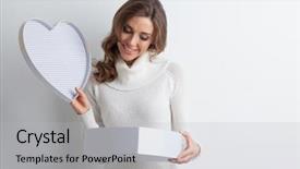  Presentation with heart love - Slide set consisting of woman open heart shaped box background and a light gray colored foreground