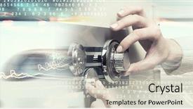  Presentation with safe - PPT theme having woman open safe mixed media background and a mint green colored foreground