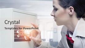  Presentation with safe - Beautiful presentation theme featuring woman open safe mixed media backdrop and a lemonade colored foreground