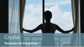  Presentation with curtain - Audience pleasing slides consisting of woman open the curtain backdrop and a seafoam green colored foreground