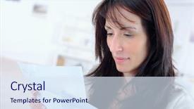  Presentation with letter - Slide deck enhanced with woman opening a letter background and a sky blue colored foreground