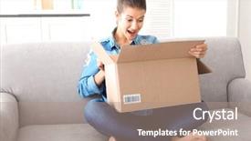  Presentation with sportswoman boxing woman - Slides featuring woman opening box with parcel background and a coral colored foreground