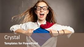  Presentation with woman leader - Slide set featuring woman-opening-her-shirt background and a violet colored foreground