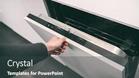  Presentation with home design - Amazing PPT layouts having door automatic - woman opening panel custom built backdrop and a dark gray colored foreground