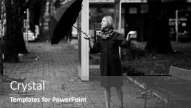  Presentation with city street - Presentation theme consisting of woman-opens-an-umbrella background and a gray colored foreground