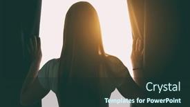  Presentation with curtains - PPT layouts with woman-opens-curtains background and a tawny brown colored foreground