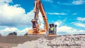  Presentation with road construction - Beautiful slide set featuring operating an excavator on road backdrop and a coral colored foreground