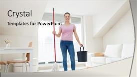  Presentation with housekeeping - Amazing theme having woman or housewife with mop backdrop and a light gray colored foreground