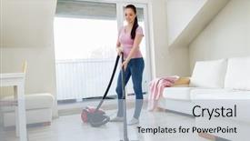  Presentation with modern medicine cardiology concept mixed - Audience pleasing slide set consisting of woman or housewife with vacuum backdrop and a light blue colored foreground