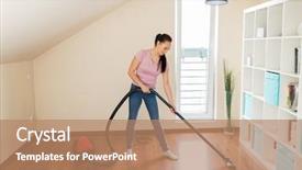  Presentation with cleaning - Slide set enhanced with woman or housewife with vacuum background and a coral colored foreground