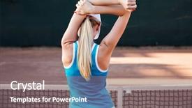  Presentation with stretching - PPT layouts consisting of wram up - stretching sports woman or tennis background and a gray colored foreground