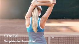  Presentation with court - Slide deck having player warming up on court background and a coral colored foreground