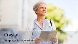  Presentation with travel and tourism - Cool new presentation theme with woman or tourist with map backdrop and a  colored foreground