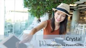  Presentation with purchase order and fulfillment - Beautiful slide set featuring woman order on tablet inside backdrop and a light blue colored foreground