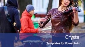  Presentation with outdoor festival - Presentation design consisting of woman outdoor festival music band background and a ocean colored foreground