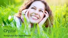  Presentation with green nature - Audience pleasing PPT theme consisting of woman outdoors enjoy nature healthy backdrop and a  colored foreground