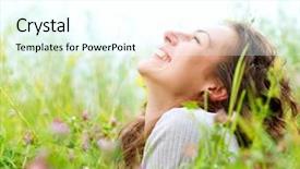  Presentation with beautiful nature - Slides having woman outdoors enjoy nature meadow background and a cool aqua colored foreground