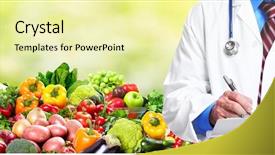  Presentation with public health care - Beautiful PPT layouts featuring woman over diet and health backdrop and a soft green colored foreground