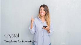  Presentation with grey - Audience pleasing slides consisting of woman over grey grunge wall backdrop and a lemonade colored foreground