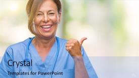  Presentation with teamwork nurse doctor - Cool new PPT theme with woman over isolated background smiling backdrop and a light blue colored foreground